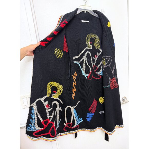 Alice + Olivia Tom Wesselmann Astrid Cardigan Sweater Black Natural Beauty L - Picture 14 of 16
